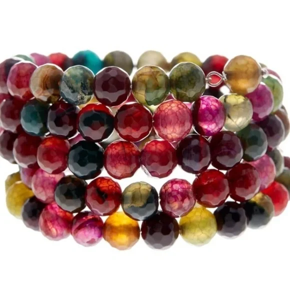 SAVVY CIE MULTICOLORED AGATE COIL WRAP BRACELET - Picture 2 of 4